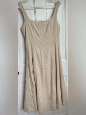 NWT Caroline Constas Linen Blend Fit & Flare Dress Size 8 Neutral Beige